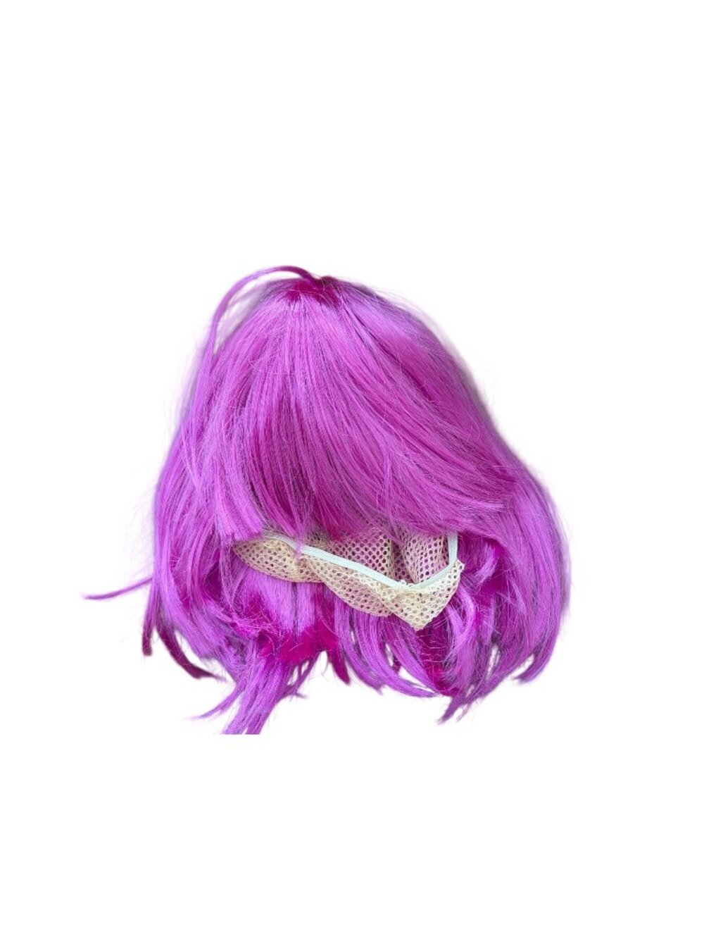 Magenta Synthetic Short Cosplay Wig With Mesh Cap For Costume Party Or Roleplay